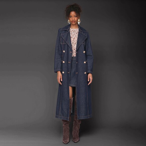 New Avec Les Filles Dark Denim Belted Utility Trench Coat XS $218 - Picture 4 of 8
